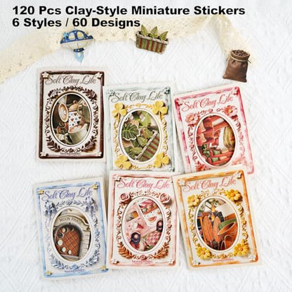 120 Pcs Clay-Style Stickers for Scrapbooking and Journaling - color: Clay Life