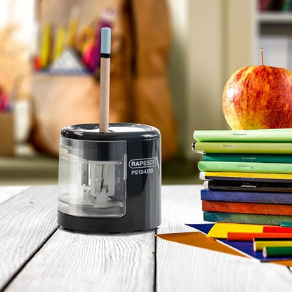 Rapesco 1449 PS12-USB Electric Pencil Sharpener, Dual Hole, Black - color: Black