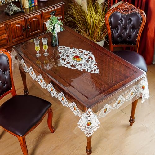 ARTABLE Clear Vinyl Tablecloth Lace Floral Print Wipeable 52 x 70 Inch - color: Lace-1, size: 70" x 52" (Rectangular)