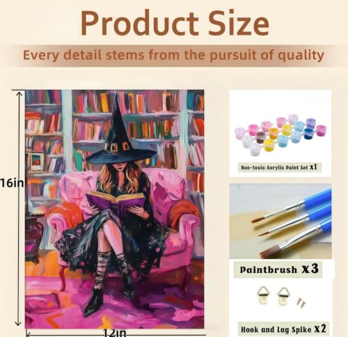 Halloween Witch Book Paint by Numbers Kit for Adults Beginners 12x16In - color: PB516-1