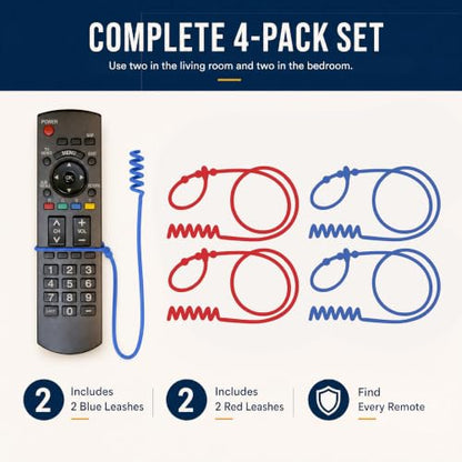 Remote Leash 4-Pack, Remote Control Tether, Adjustable 2 Blue & 2 Red - color: Blue/Red