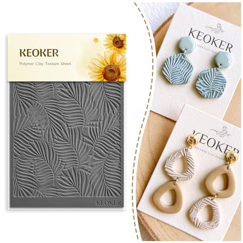 KEOKER Polymer Clay Texture Sheets Set, Works with Clay Cutter, Effect as Texture Roller, Sheets for Clay, Leaf C Earring Molds - color: Leaf C