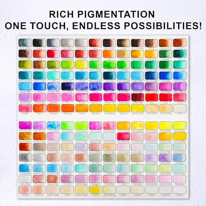 168 Solid Watercolor Paint Set with Brushes and Blank Coloring Book - color: 168 Colors