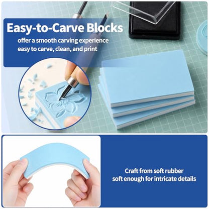 8Pcs Linoleum Block Stamp Making Kit for Beginners Includes Linocut Rubber Carving Blocks with Cutter Tools for Printmaking, Printing, and Stamp Making DIY Crafts & Art Projects