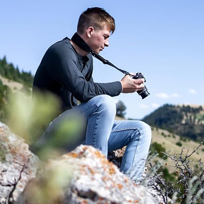 OP/TECH USA Super Classic Camera Strap – Padded Neoprene Neck Strap with Comfort-Stretch & Quick Disconnects | DSLR/SLR/Mirrorless Compatible – Black