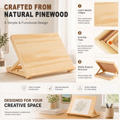 13.8"x11.4" Wooden Tabletop Easel with Paint & Sketch Papers, Masking Tape
