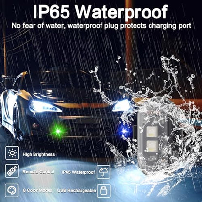 4PCS Wireless LED Strobe Lights with Remote Control, 8 Colors IP65 Waterproof Anti-Collision USB Charing Led Warning Lights for Car Drone Truck Motorcycle Aircraft Bike