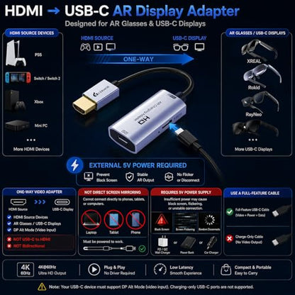 Guermok AR Glasses HDMI to USB-C Display Adapter, 4K@60Hz Video Converter - color: Silver, size: 0.74FT