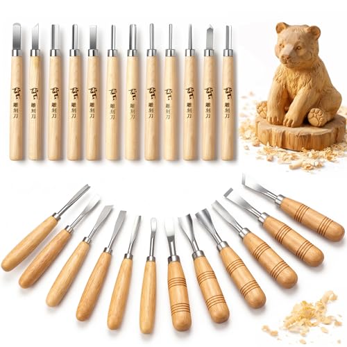 WAYCOM 24PCS Wood Knife Kit Set Wood Carving Kit,Professional Chisel Set, including Small, Middle, Large size (24PCS)