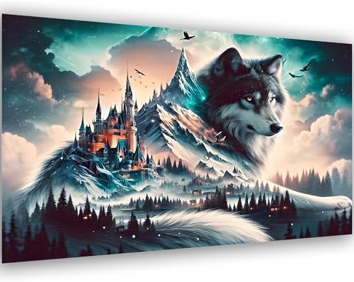 5D Diamond Art Kits for Adults Large Size Diamond Painting Kit 27.6x15.8in - color: Wolf-Round Drill, size: 27.6x15.7in(70x40cm)