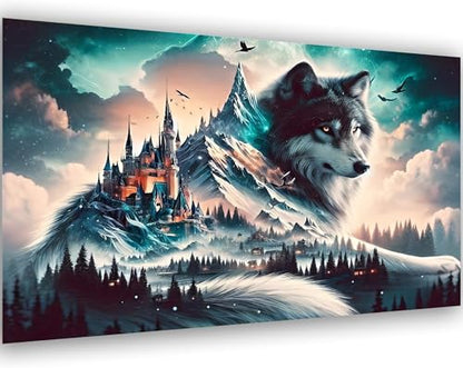 5D Diamond Art Kits for Adults Large Size Diamond Painting Kit 27.6x15.8in - color: Wolf-Round Drill, size: 27.6x15.7in(70x40cm)