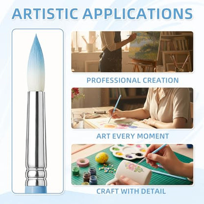 12 Pcs Round Professional Artist Watercolor Paint Brush Set, Blue - color: Blue, size: Round