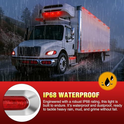 Nilight 3.7" Red Oval Side Marker Light, 4 LED IP68 Waterproof - color: Red 3.7" 10Pcs