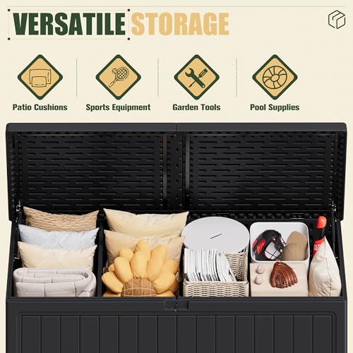 JUMMICO HDPE 270 Gallon Deck Box Double-Wall with Divider - color: Black, size: 270 gallon