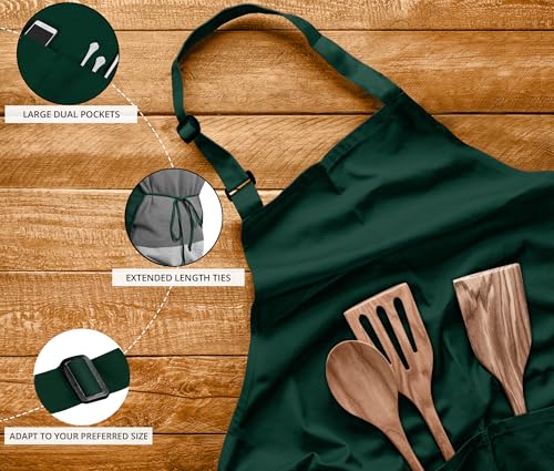 Utopia Kitchen Bib Aprons 10 Pack Adjustable With 2 Pockets - color: Green
