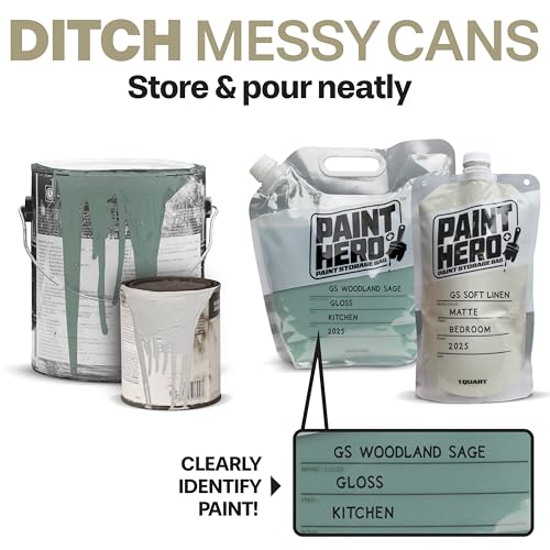 Paint Hero 8 Pack Paint Storage Bags - Airtight Refillable Quart and Gallon Pouches with Funnel
