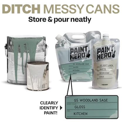 Paint Hero 8 Pack Paint Storage Bags - Airtight Refillable Quart and Gallon Pouches with Funnel