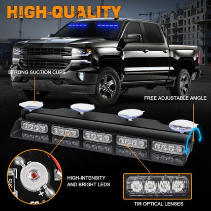 XRIDONSEN 2x 17 inch Blue Emergency Lights 40 LED Dash Strobe Lights - color: Blue