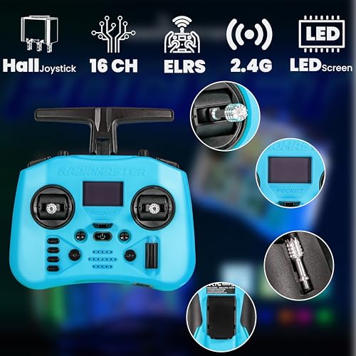 Radiomaster Pocket ELRS Remote Controller Portable Hall Gimbal EdgeTX 2.10.5 Transmitter with LED Light for FPV Drone/RC Helicopter&Car Boats&Multirotor (Battery Not Included) - color: Blue