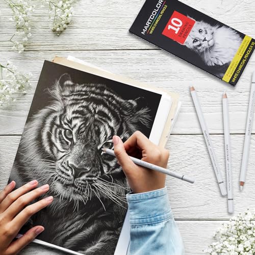 MARTCOLOR White Charcoal Pencils Set, 10 Pieces Sketch Highlight Pencils - color: White-10 Pack