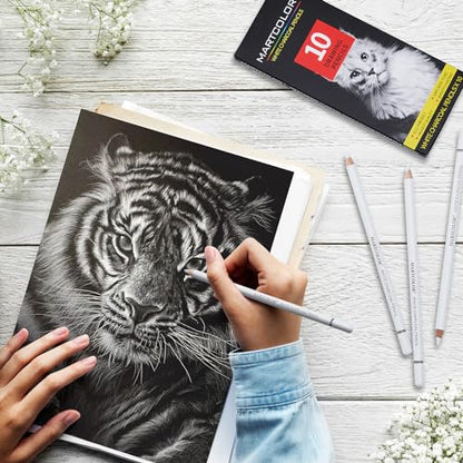 MARTCOLOR White Charcoal Pencils Set, 10 Pieces Sketch Highlight Pencils - color: White-10 Pack