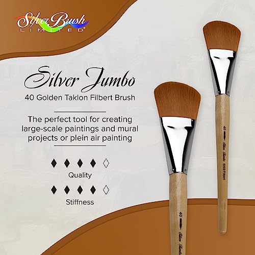 Silver Brush Limited Silver Jumbo Golden Taklon Filbert Brush, Size 40 - size: Size 40