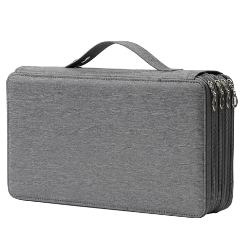 Canvas 300 Slots Pencil Case 4-Layer Zipped Holder w/Handle - color: Grey, size: 300