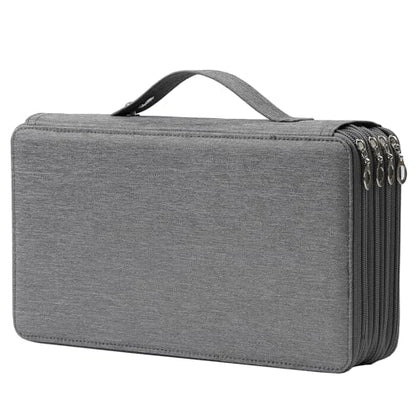 Canvas 300 Slots Pencil Case 4-Layer Zipped Holder w/Handle - color: Grey, size: 300