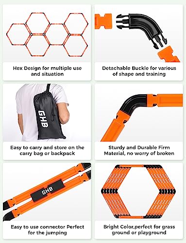 GHB Hex Agility Rings 1 Pack and 24 Pack 7 Inch Football Cones with 3 Carrying Bag