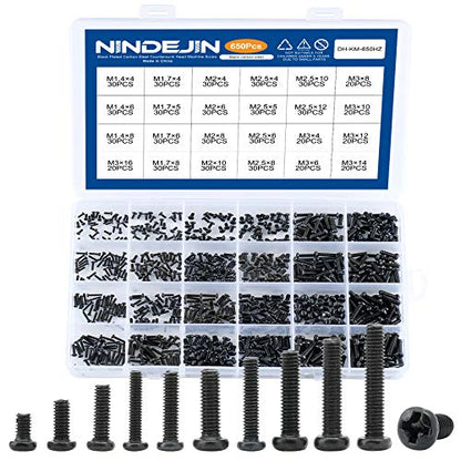 NINDEJIN 650 pcs M1.4 M1.7 M2 M2.5 M3 Round Pan Head Laptop Mini Screw Kit - style: Pan Head