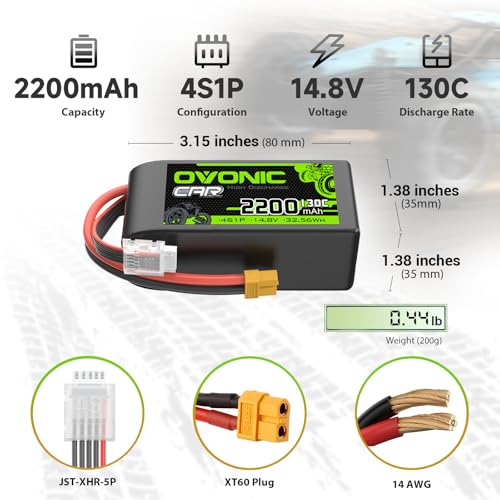 OVONIC 4S LiPo Battery 2200mAh 14.8V 130C Short RC Battery with XT60 Connector