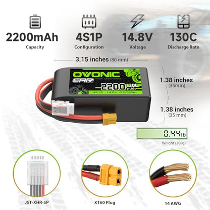 OVONIC 4S LiPo Battery 2200mAh 14.8V 130C Short RC Battery with XT60 Connector