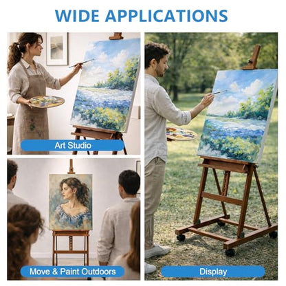 Falling in Art Large H-Frame Studio Artist Easel, Holds up to 51'', Brown - style: Brown