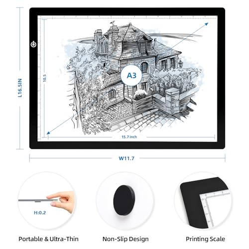 KIVOTAC A3 Tracing Light up Box,LED Light Pad Ultra-Thin USB Powered Brightness Dimmable LED Tracing Board for Drawing, Weeding Vinyl, Diamond Art, Sketching and Animation - size: A3 USB Powered
