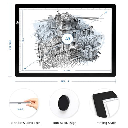 KIVOTAC A3 Tracing Light up Box,LED Light Pad Ultra-Thin USB Powered Brightness Dimmable LED Tracing Board for Drawing, Weeding Vinyl, Diamond Art, Sketching and Animation - size: A3 USB Powered