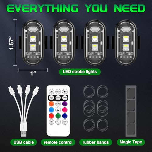 Wireless 4 Pcs RGB LED Aircraft Strobe Lights with Remote Control - color: 4Pcs