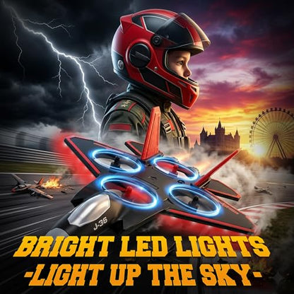 BEZGAR RC Fighter Jet Toy, RC Plane with LED Lights & 360° Flip, Red - color: Red
