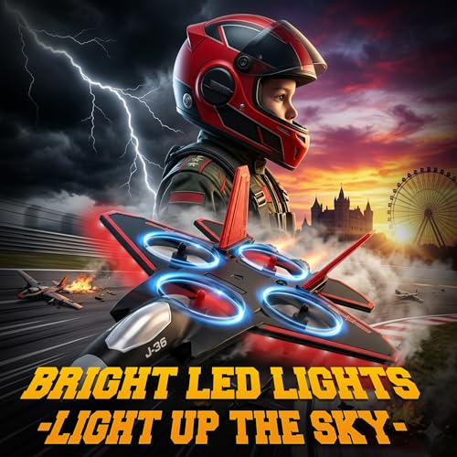 BEZGAR RC Fighter Jet Toy, RC Plane with LED Lights & 360° Flip, Red - color: Red
