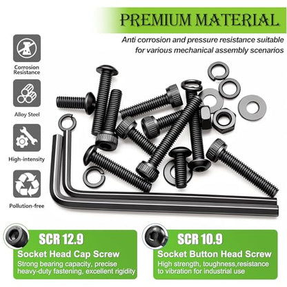 mxuteuk 2362PCS M3 Screws kit,M3x4/6/8/10/12/16/20/25/30/35mm M3 Screws Nuts Washers Assortment,M3 Hex Socket Button & Cap Head Screws,12.9 & 10.9 Grade Alloy Steel M3 Bolts with 2 Hex Wrench - size: 2362PCS M3