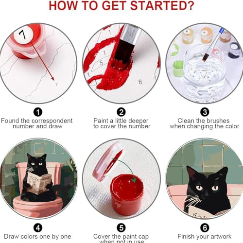 KICHANG Black Cat Paint by Numbers Kit for Adults Beginner (Without Frame) - color: YH03833