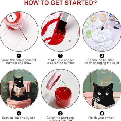 KICHANG Black Cat Paint by Numbers Kit for Adults Beginner (Without Frame) - color: YH03833