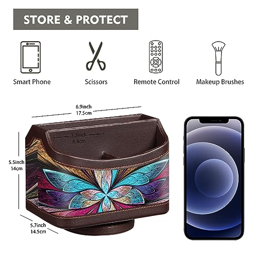 360° Rotating Remote Control Holder, PU Leather TV Remote Caddy, Pen Holder - color: Butterfly