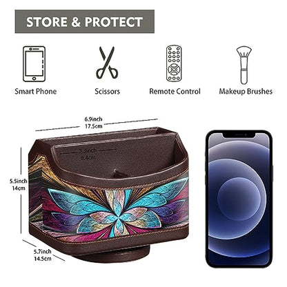 360° Rotating Remote Control Holder, PU Leather TV Remote Caddy, Pen Holder - color: Butterfly