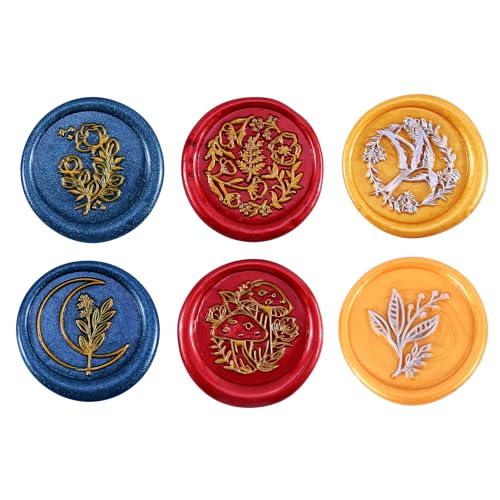 Yoption 6 Pcs Wax Seal Stamp Set, Botanical Flower Sealing Stamp Kit - color: Plant Set