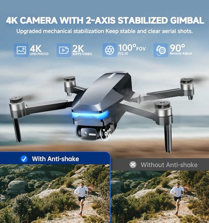 GPS Drones with Camera for Adults 4K, Foldable Drone with Brushless Motor, Auto Return/Follow, Tap Fly/Circle Fly, Beginner-Friendly One Key Start, 45 Mins Flight, Under 249g