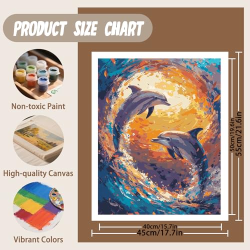 XTCIXAL Paint by Numbers Kit for Adults, Dolphin, 16X20 Inch - color: 19-Dolphin