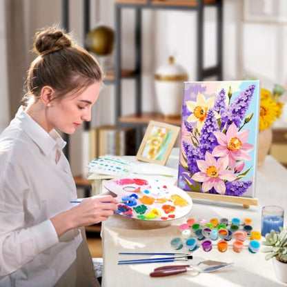 HeeBenor 4 Pack Flowers Paint by Numbers Kit for Adults Framed Canvas - color: Flowers 038