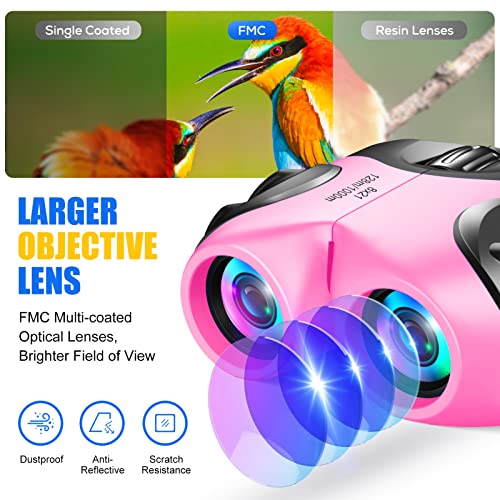 LET'S GO! Binocular for Kids, Compact High Resolution Shockproof Binoculars - color: Light pink