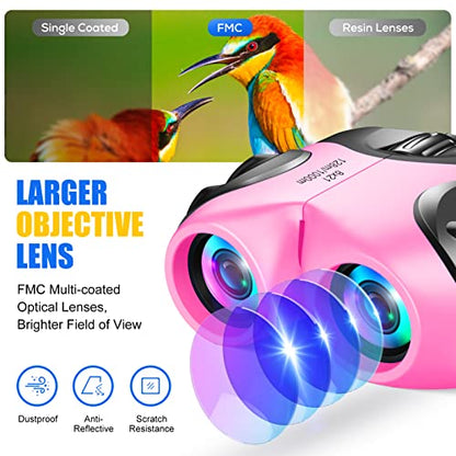 LET'S GO! Binocular for Kids, Compact High Resolution Shockproof Binoculars - color: Light pink