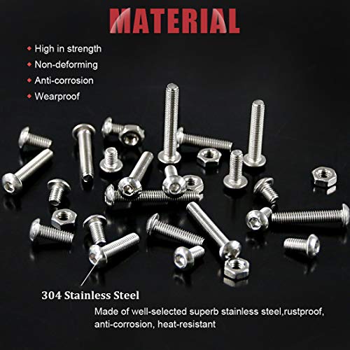Hilitchi 250-Piece [M3] Stainless Steel Hex Socket Button Head Cap Bolts Screws Nuts Assortment Kit (M3) - color: M3